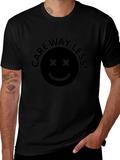 Care Way Less Smiley Face Black T-Shirt