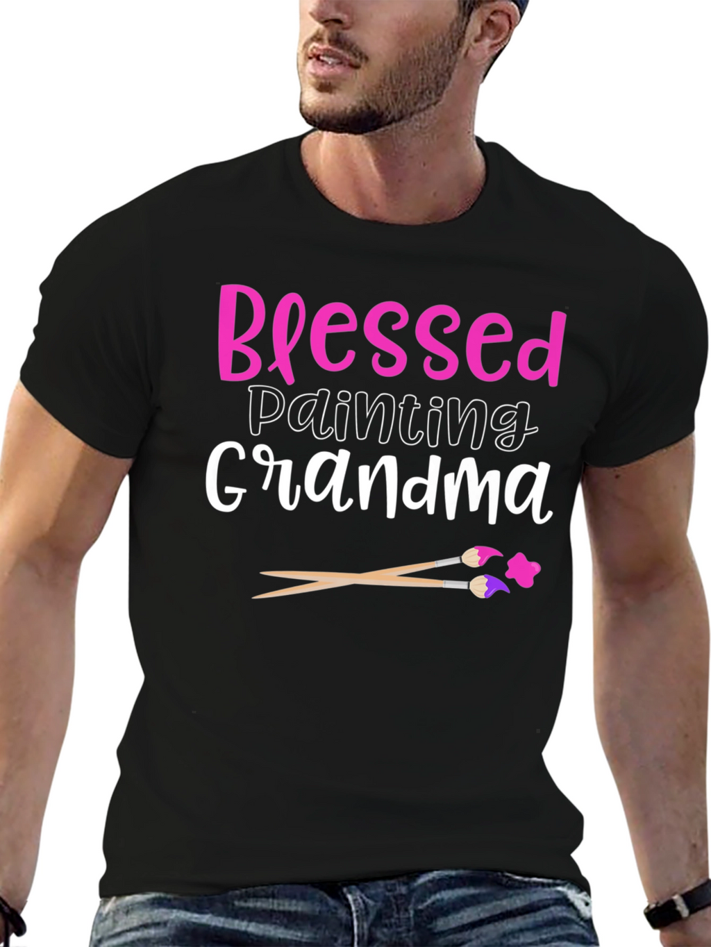 Blessed Painting Grandma Graphic Tee - Black