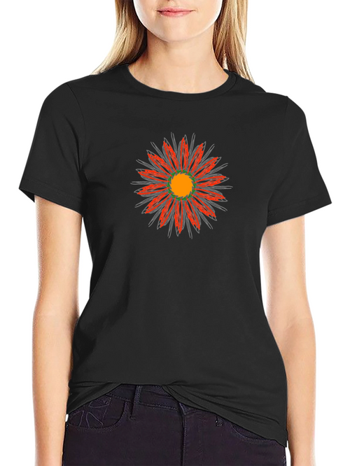Black T-Shirt with Abstract Flower Design