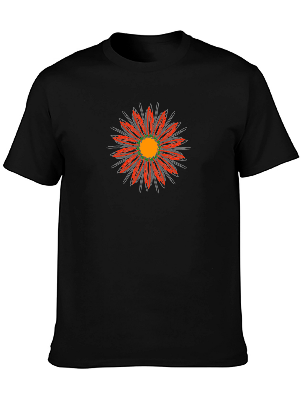 Black T-Shirt with Abstract Flower Design