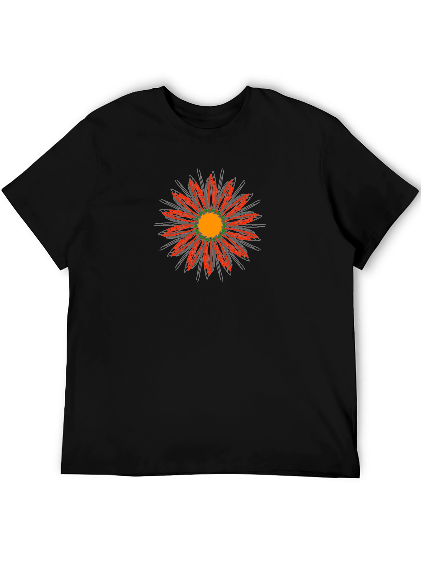 Black T-Shirt with Abstract Flower Design