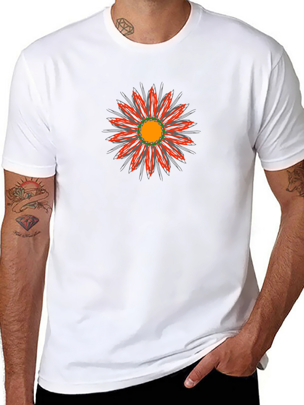 Black T-Shirt with Abstract Flower Design