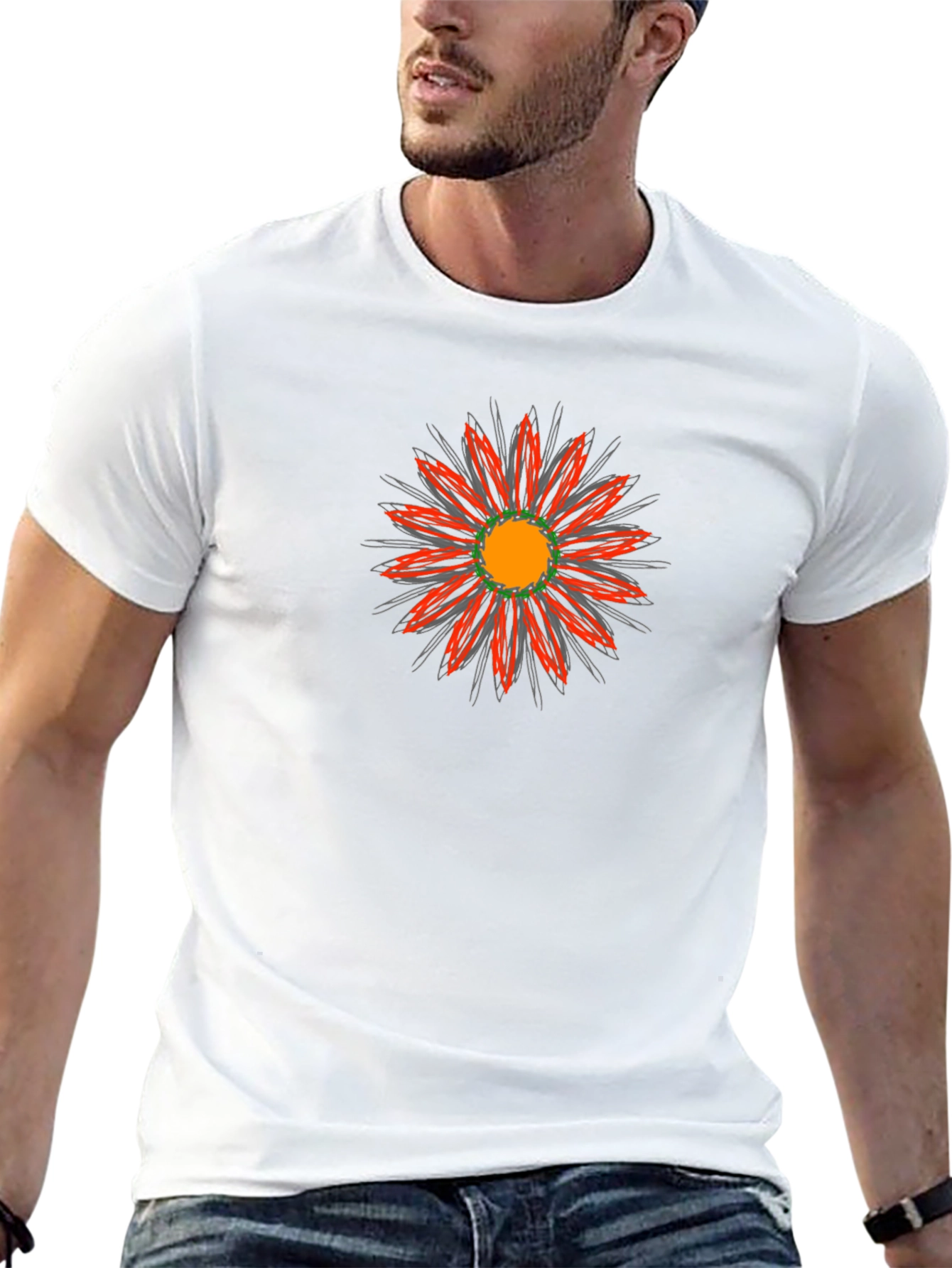 Black T-Shirt with Abstract Flower Design