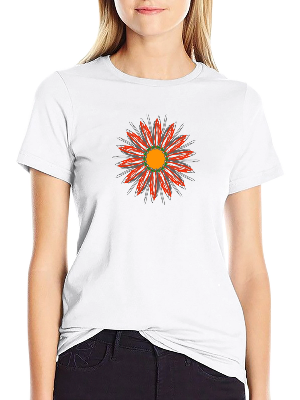 Black T-Shirt with Abstract Flower Design