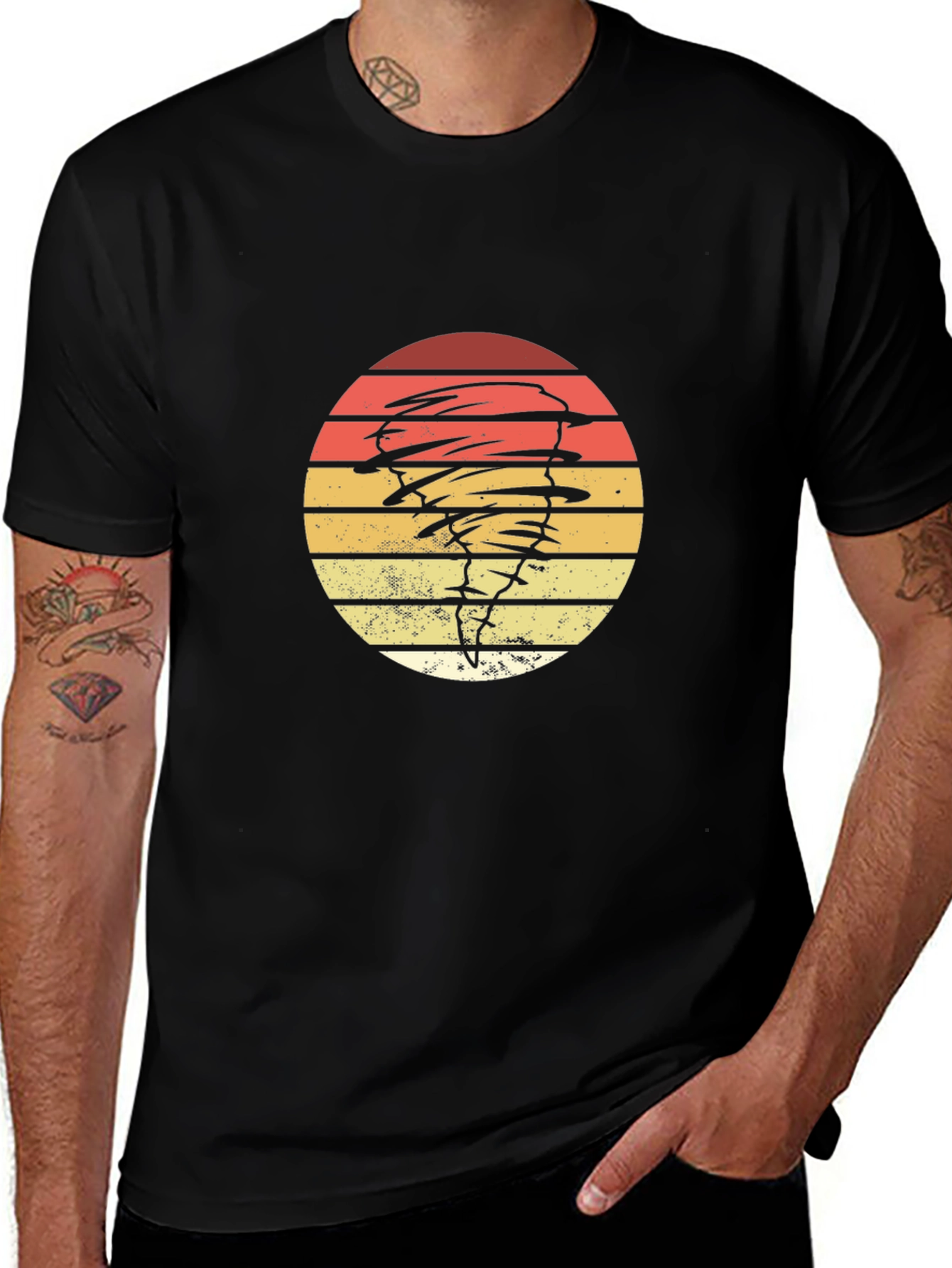 Vintage Tornado Sunset Graphic Tee - Black