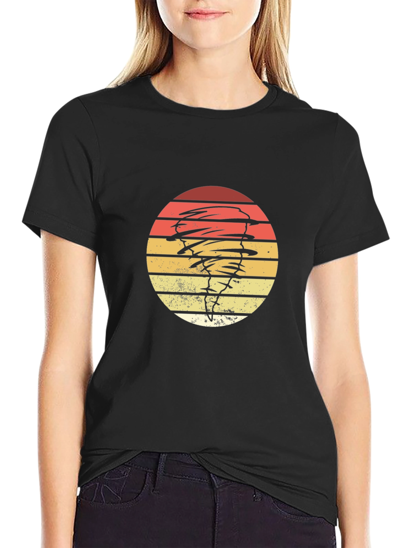 Vintage Tornado Sunset Graphic Tee - Black