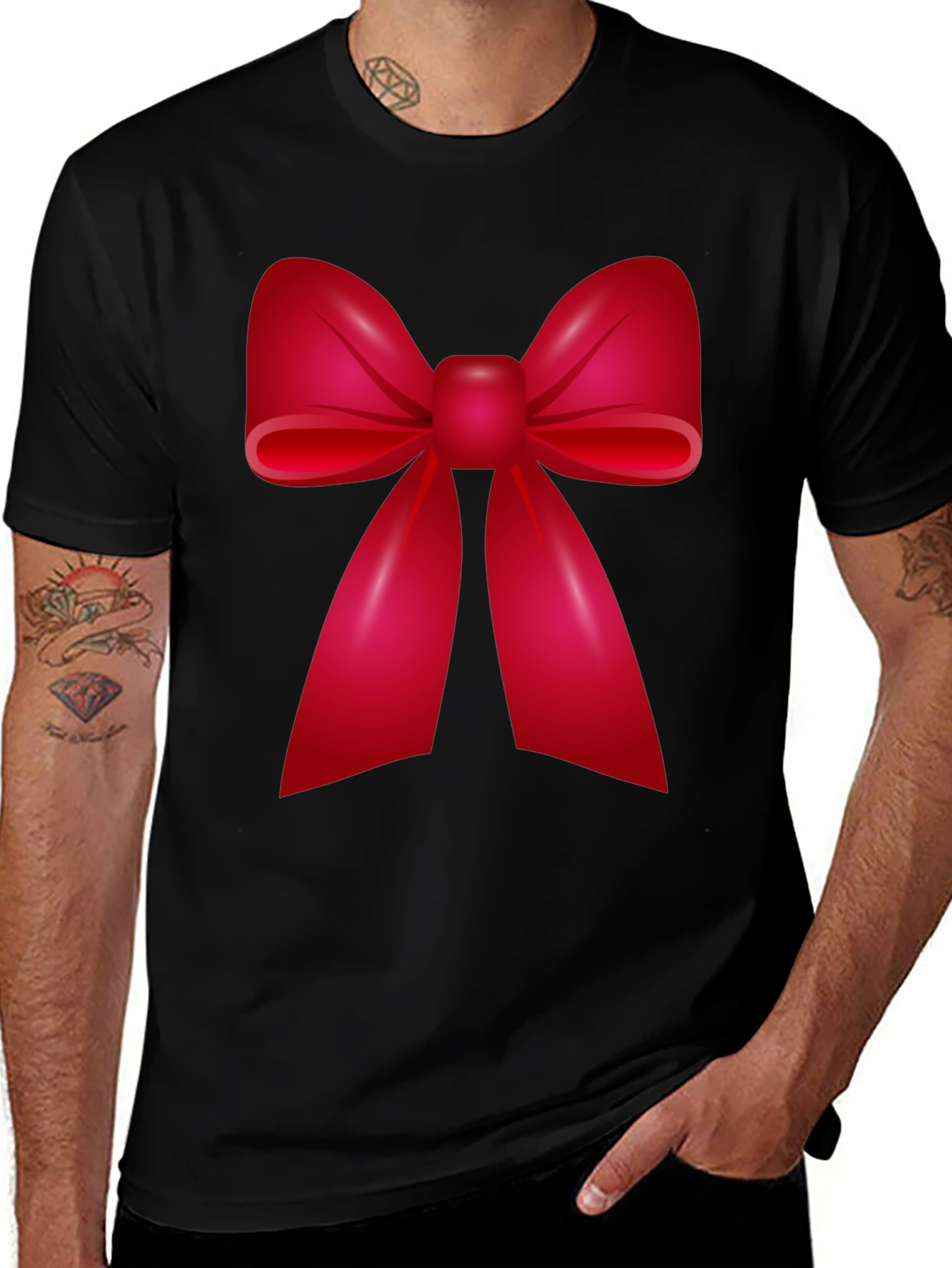 Festive Red Bow Graphic T-Shirt - Holiday Cheer