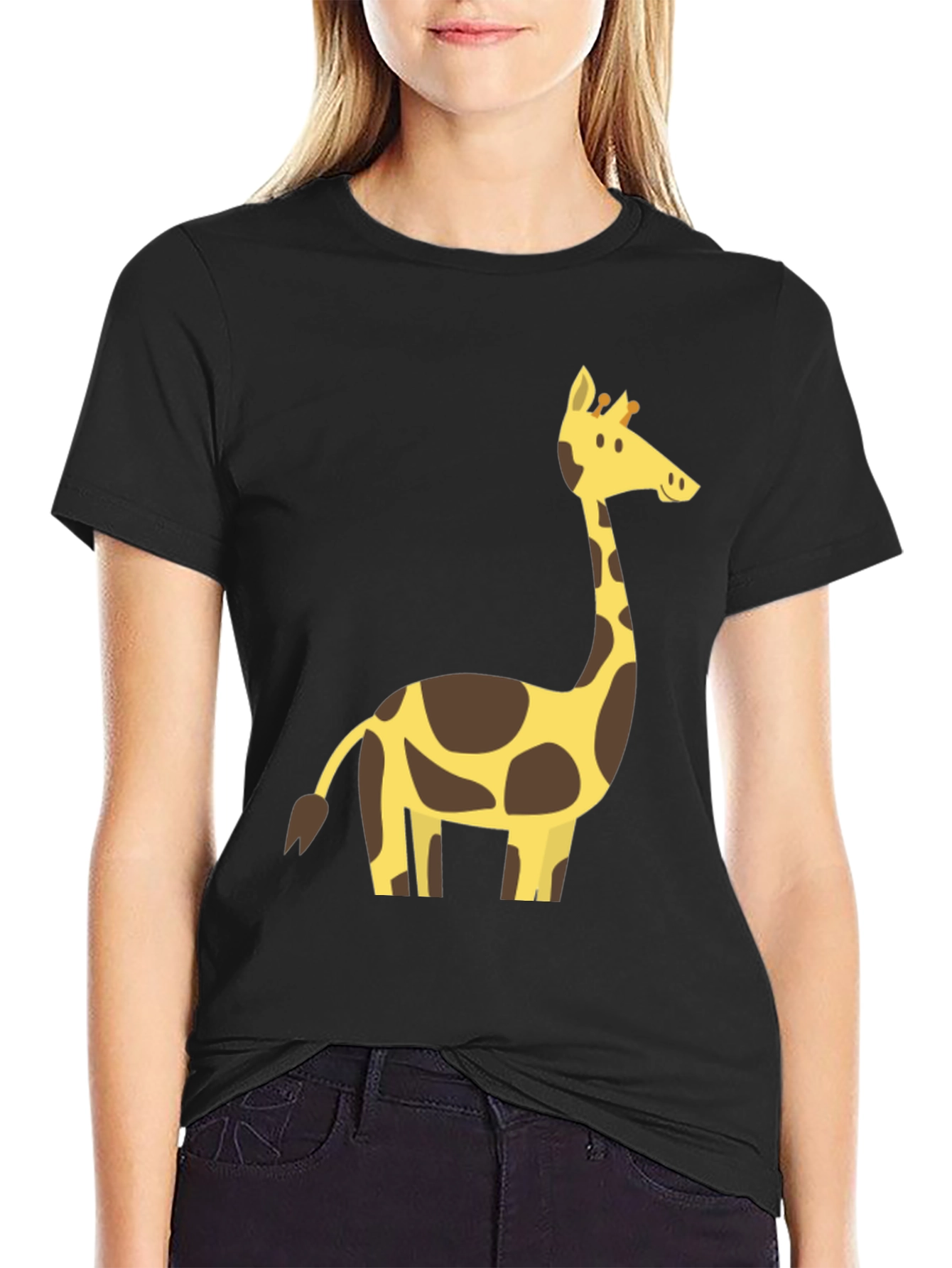 Giraffe Graphic T-Shirt - Black Crew Neck Tee