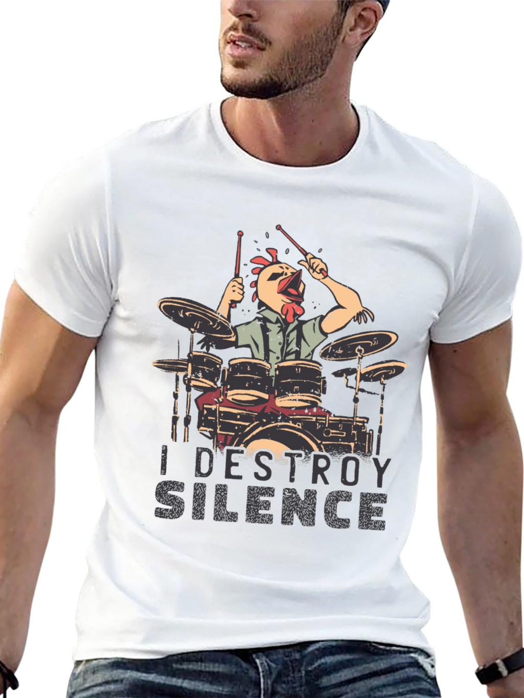 I Destroy Silence Drummer Chicken T-Shirt
