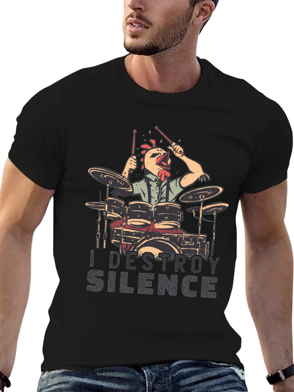 I Destroy Silence Drummer Chicken T-Shirt