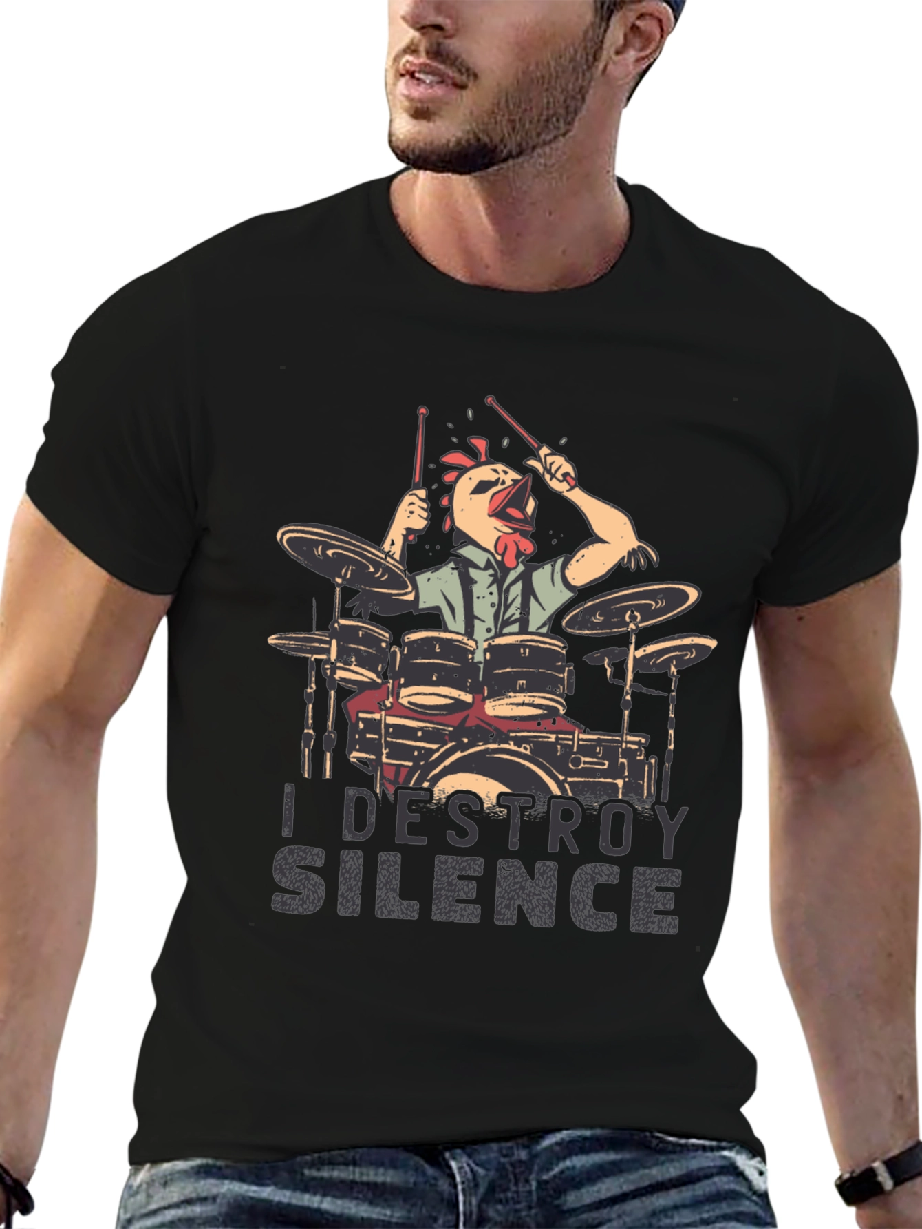 I Destroy Silence Drummer Chicken T-Shirt