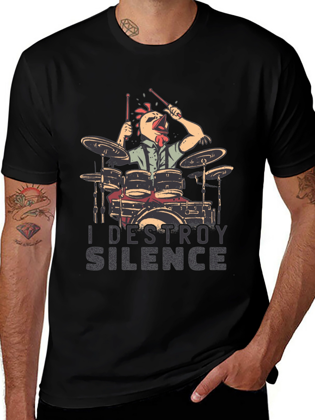 I Destroy Silence Drummer Chicken T-Shirt