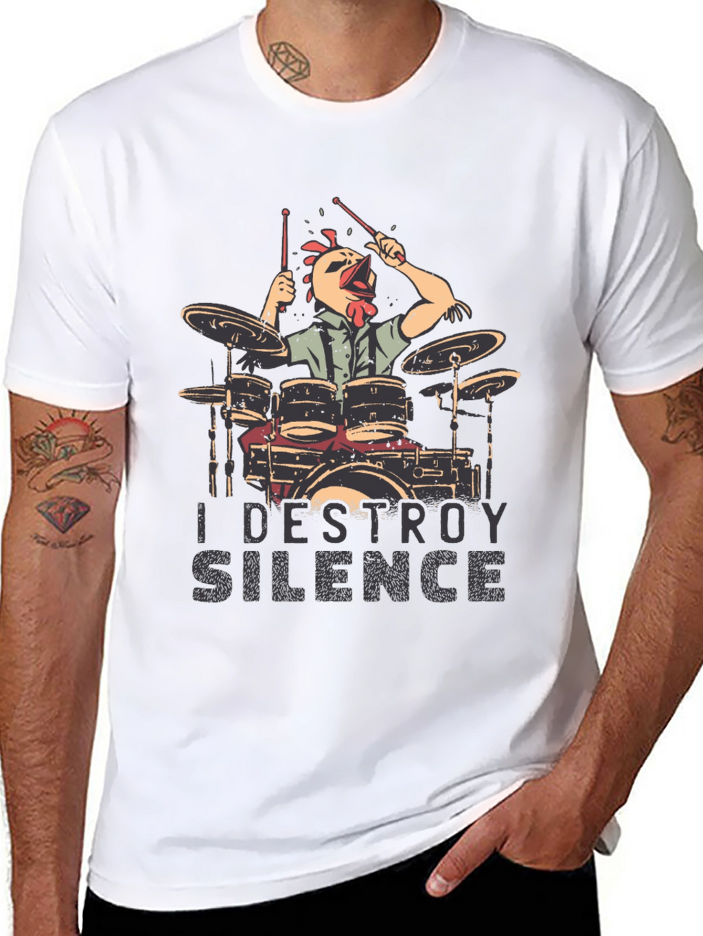I Destroy Silence Drummer Chicken T-Shirt