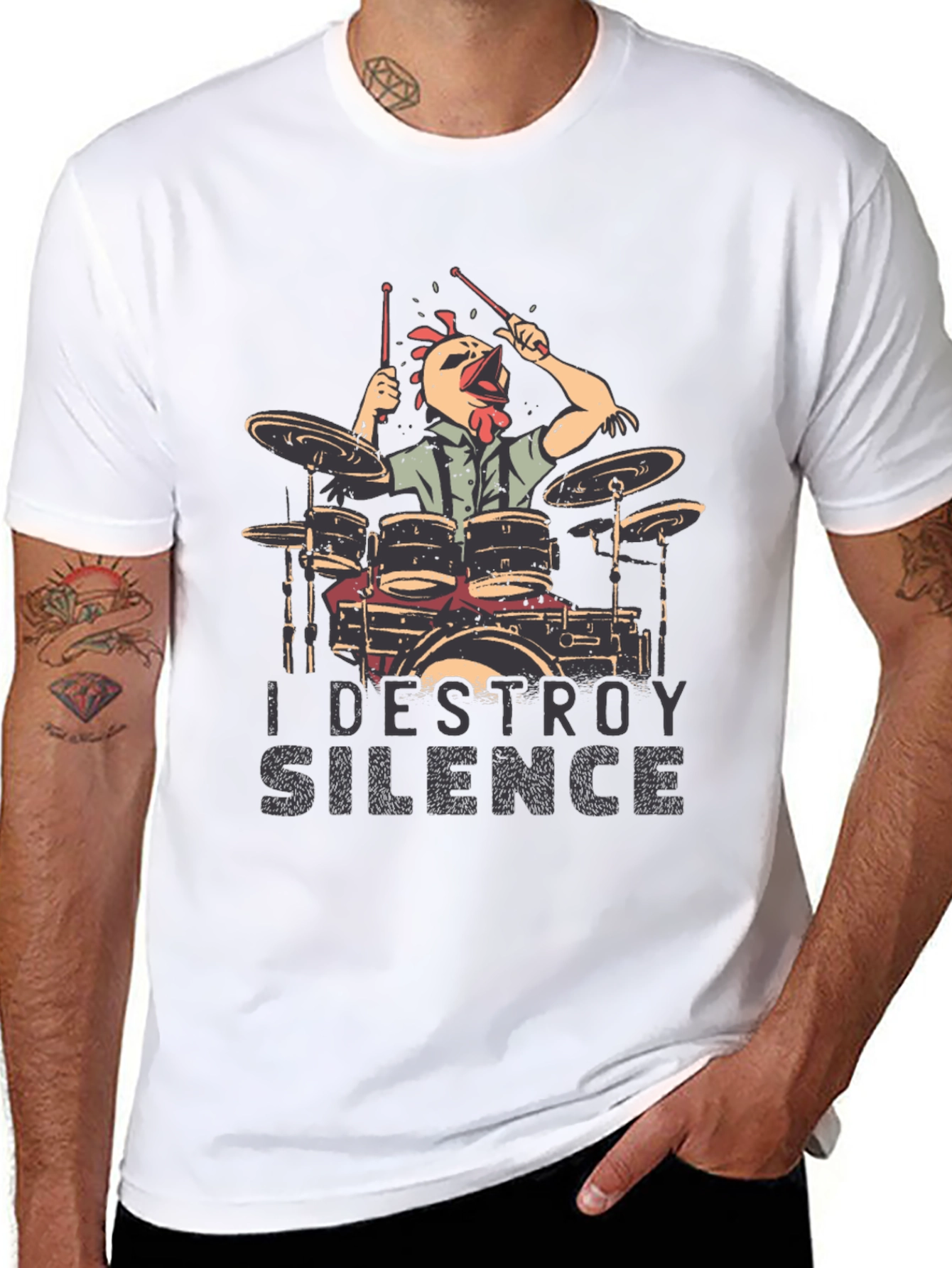 I Destroy Silence Drummer Chicken T-Shirt