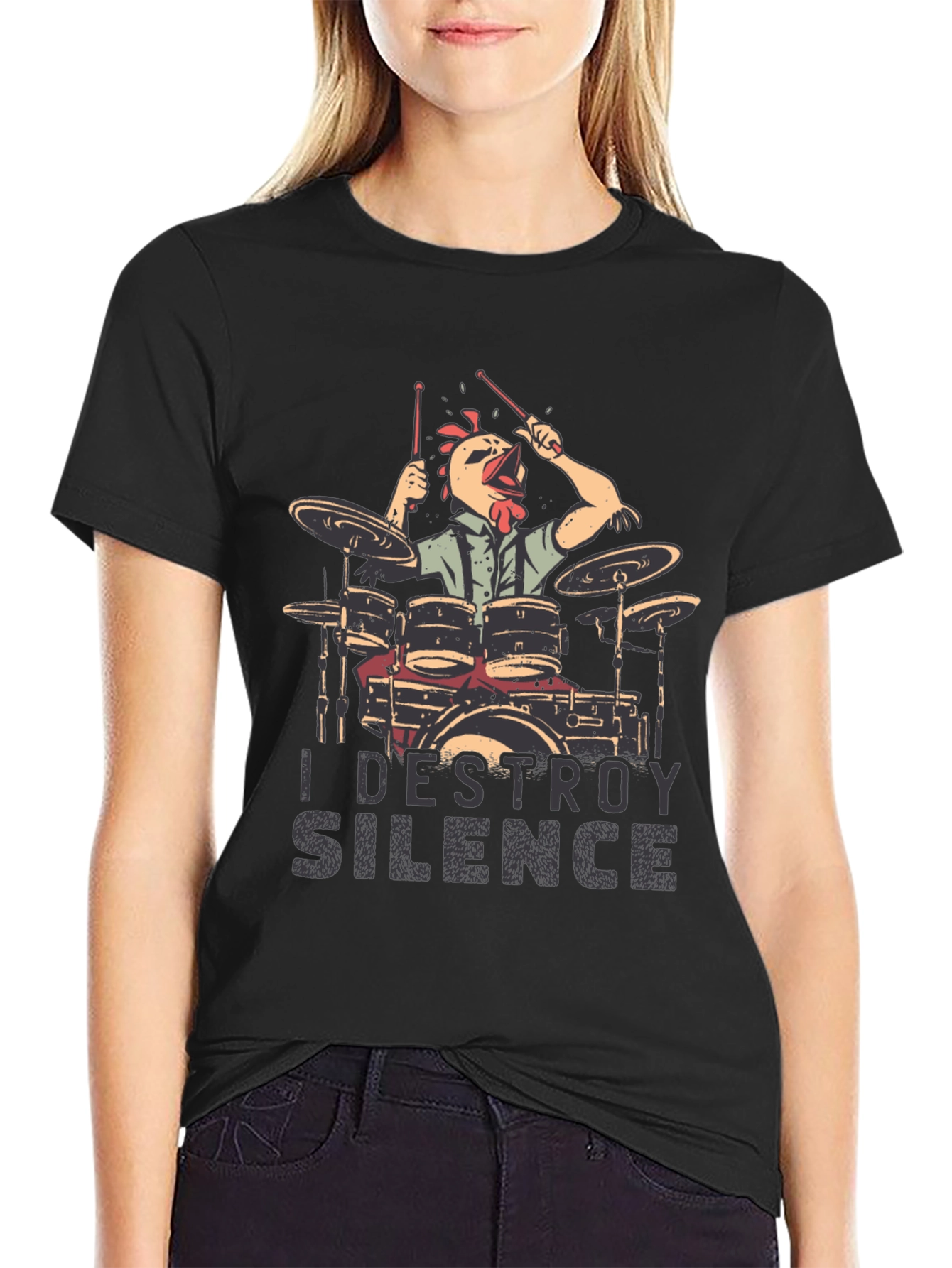 I Destroy Silence Drummer Chicken T-Shirt