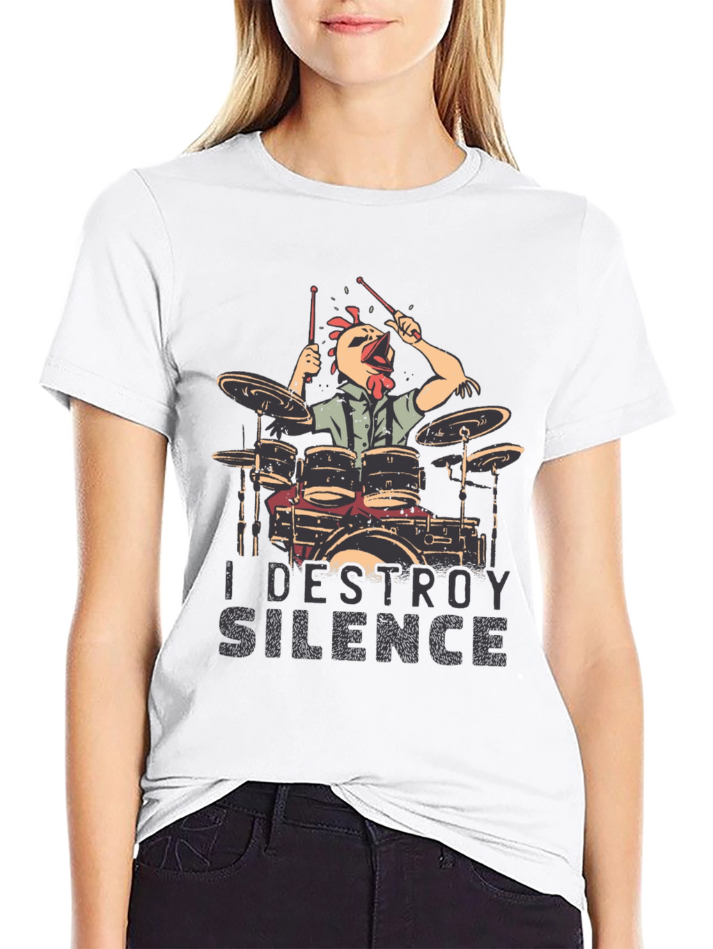 I Destroy Silence Drummer Chicken T-Shirt