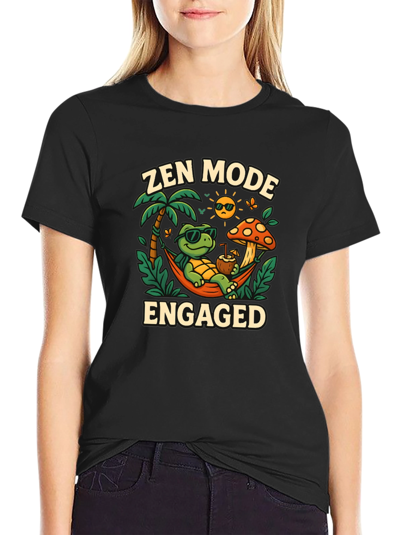 Zen Mode Engaged Graphic T-Shirt - Relaxed Turtle Design