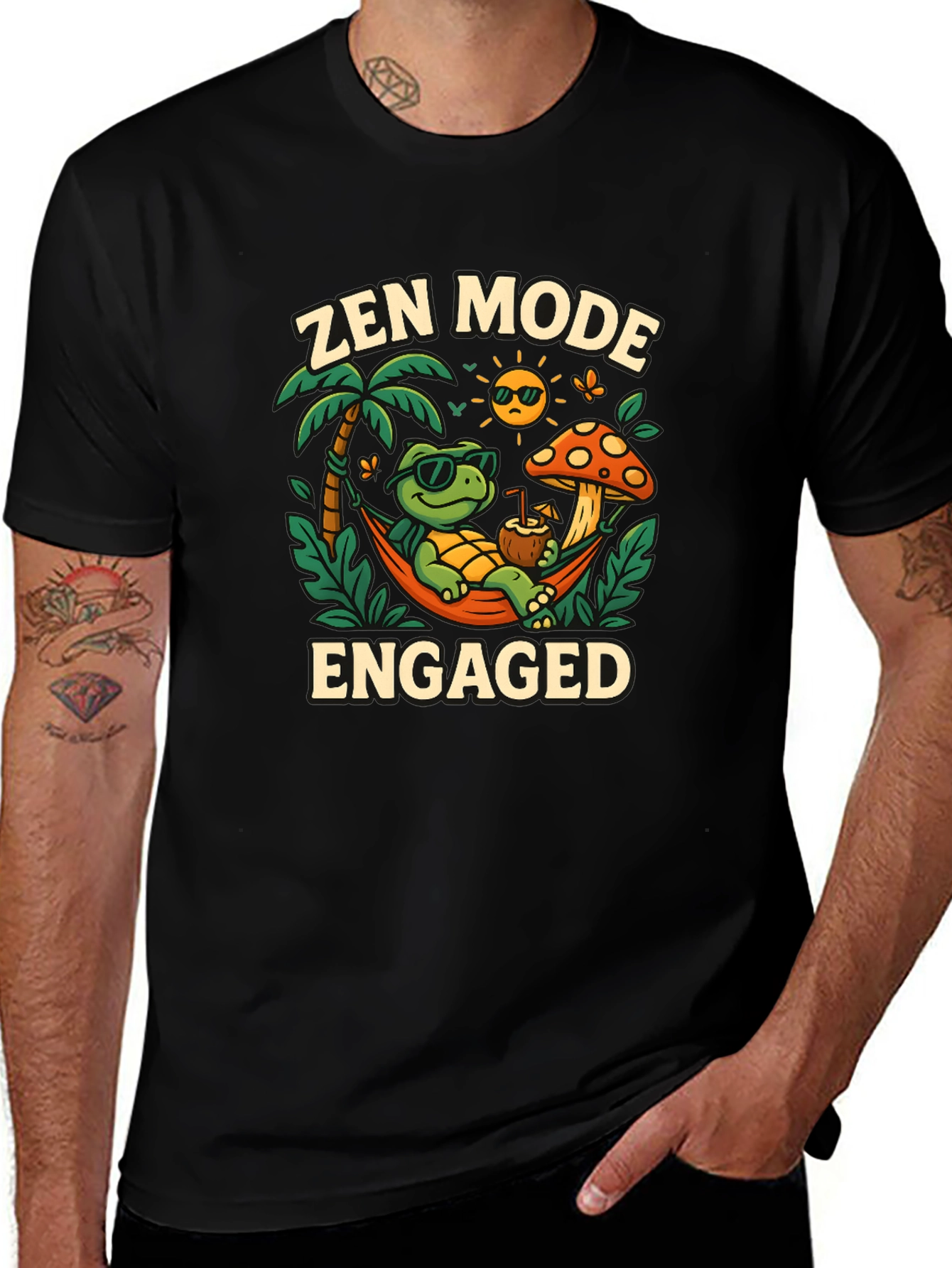 Zen Mode Engaged Graphic T-Shirt - Relaxed Turtle Design