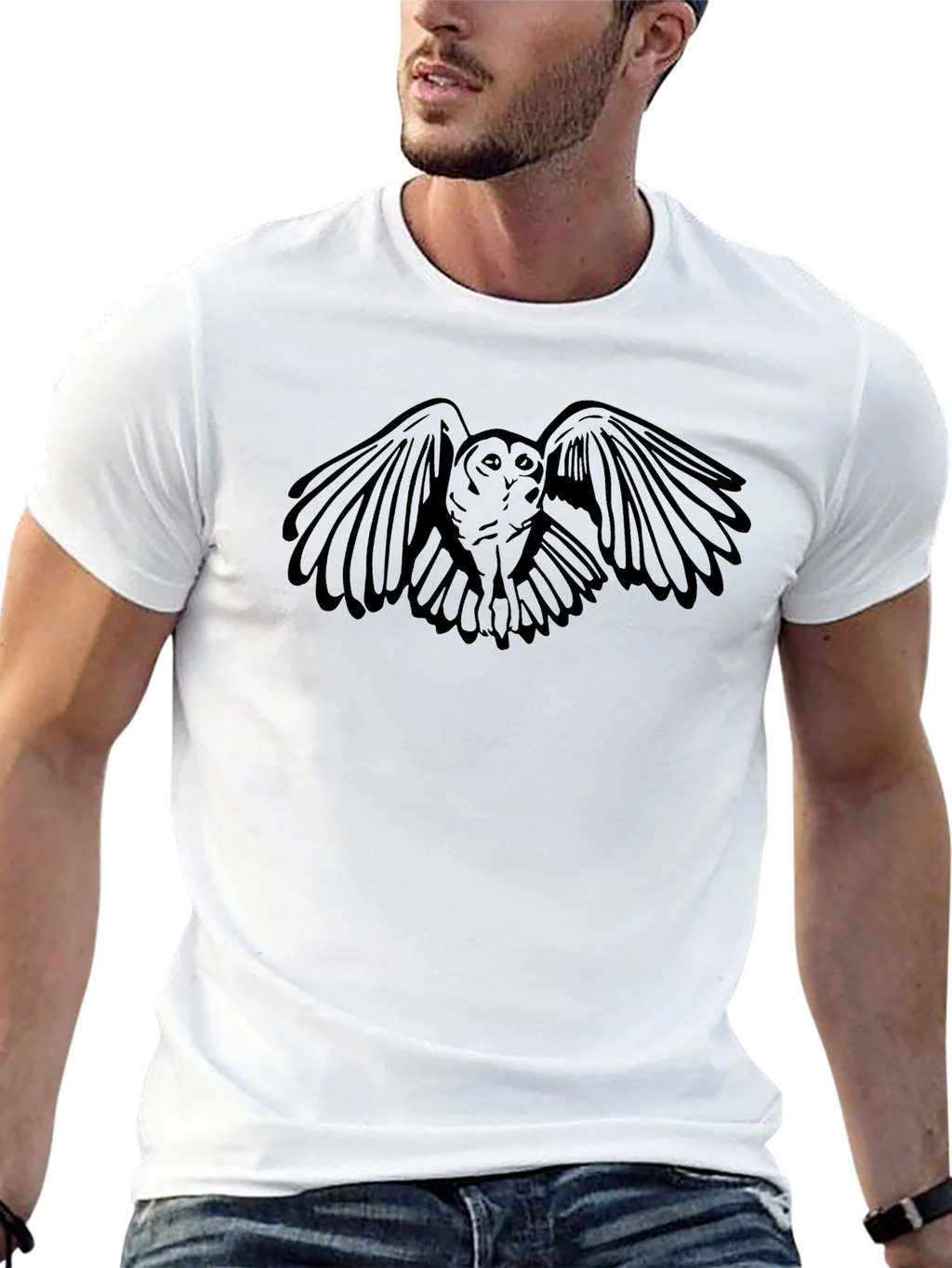 Mens Black Owl Graphic T-Shirt