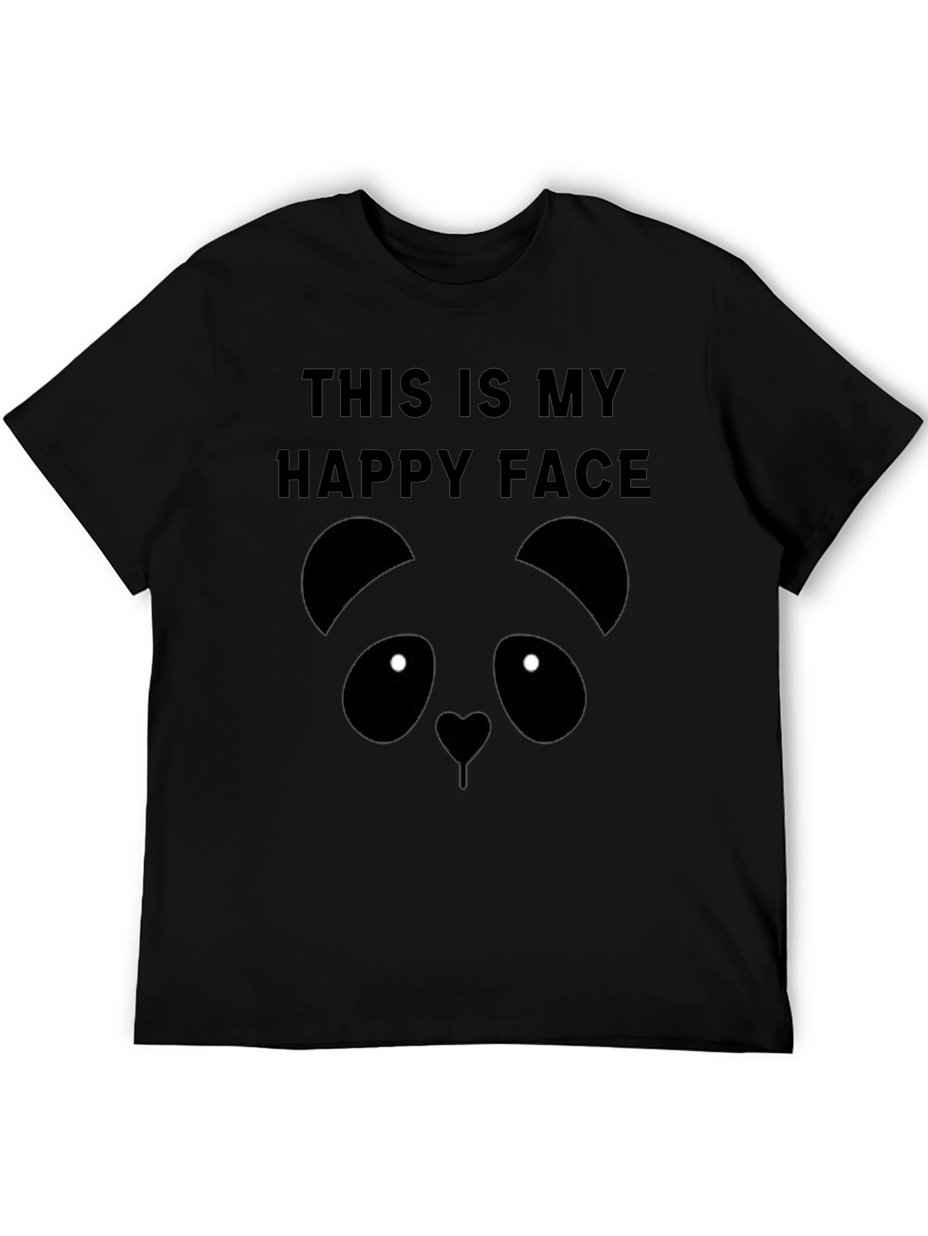Happy Face Panda Graphic Tee - Black Casual Comfort