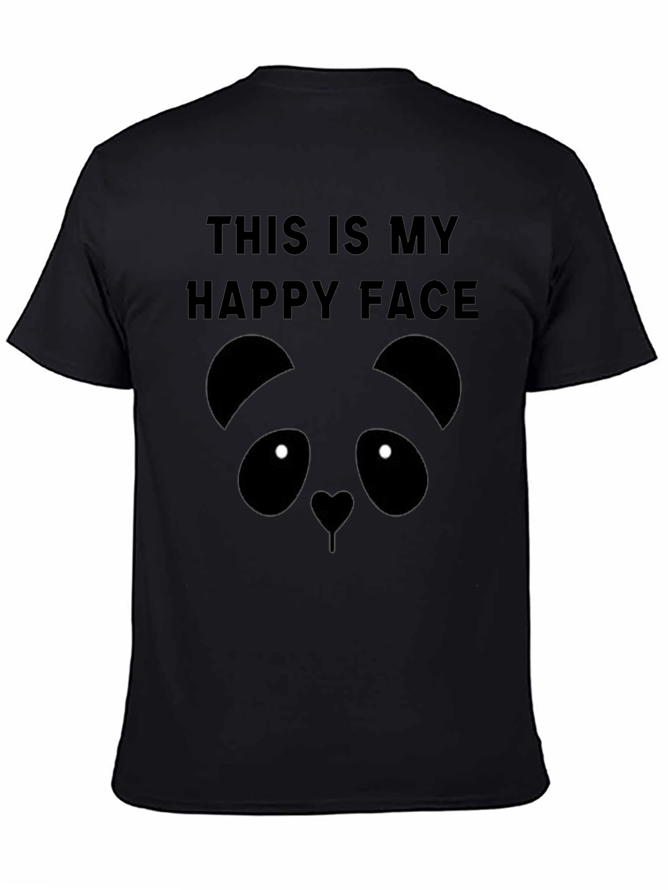 Happy Face Panda Graphic Tee - Black Casual Comfort