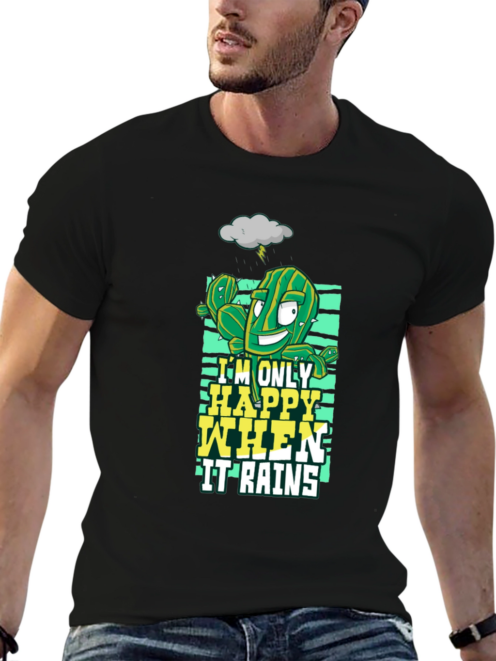 Happy When It Rains Cactus Graphic T-Shirt