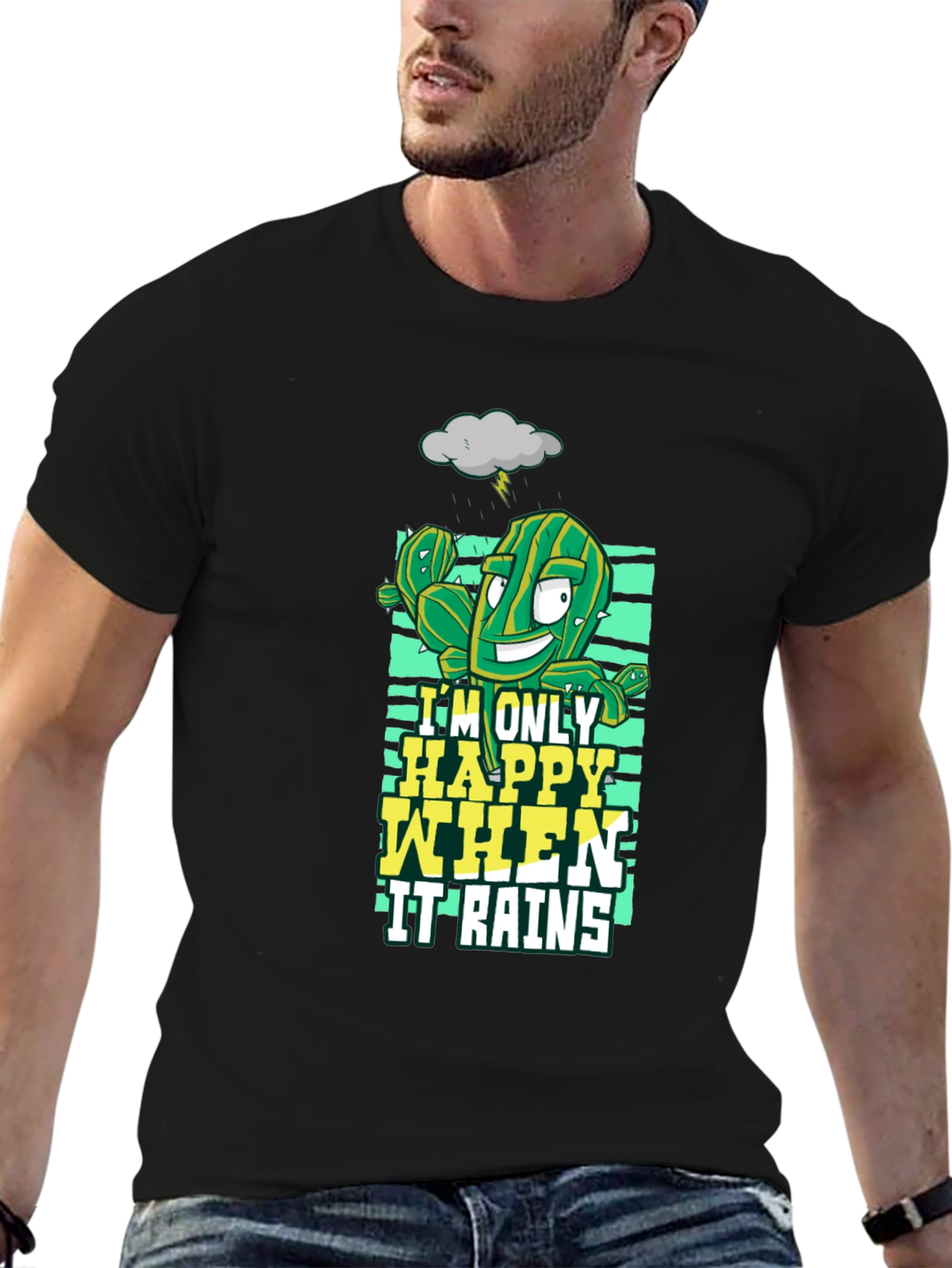 Happy When It Rains Cactus Graphic T-Shirt