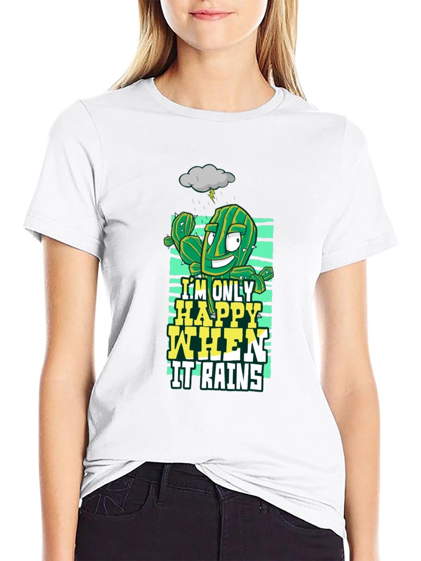 Happy When It Rains Cactus Graphic T-Shirt