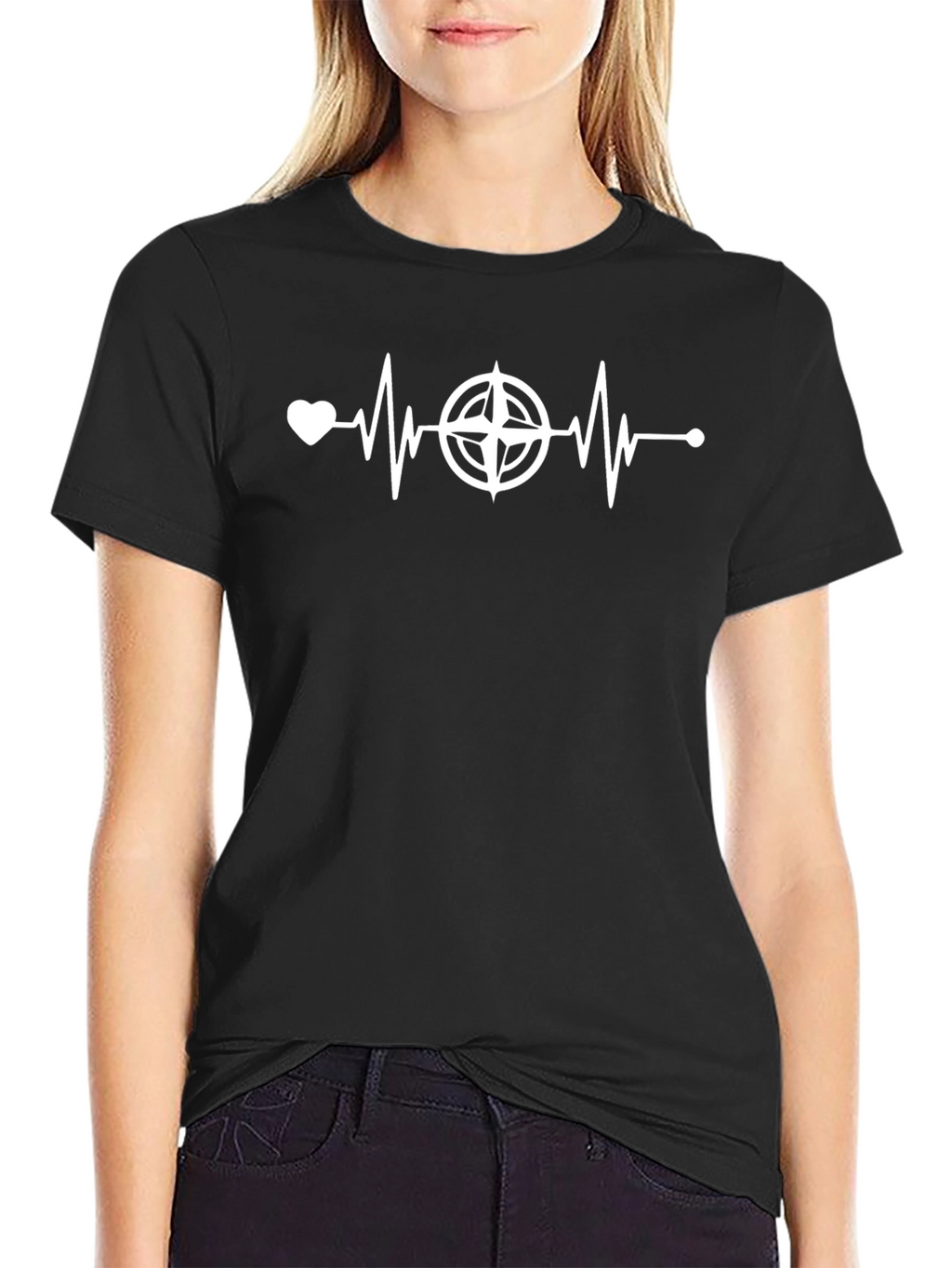 Heartbeat Compass Graphic Tee - Black