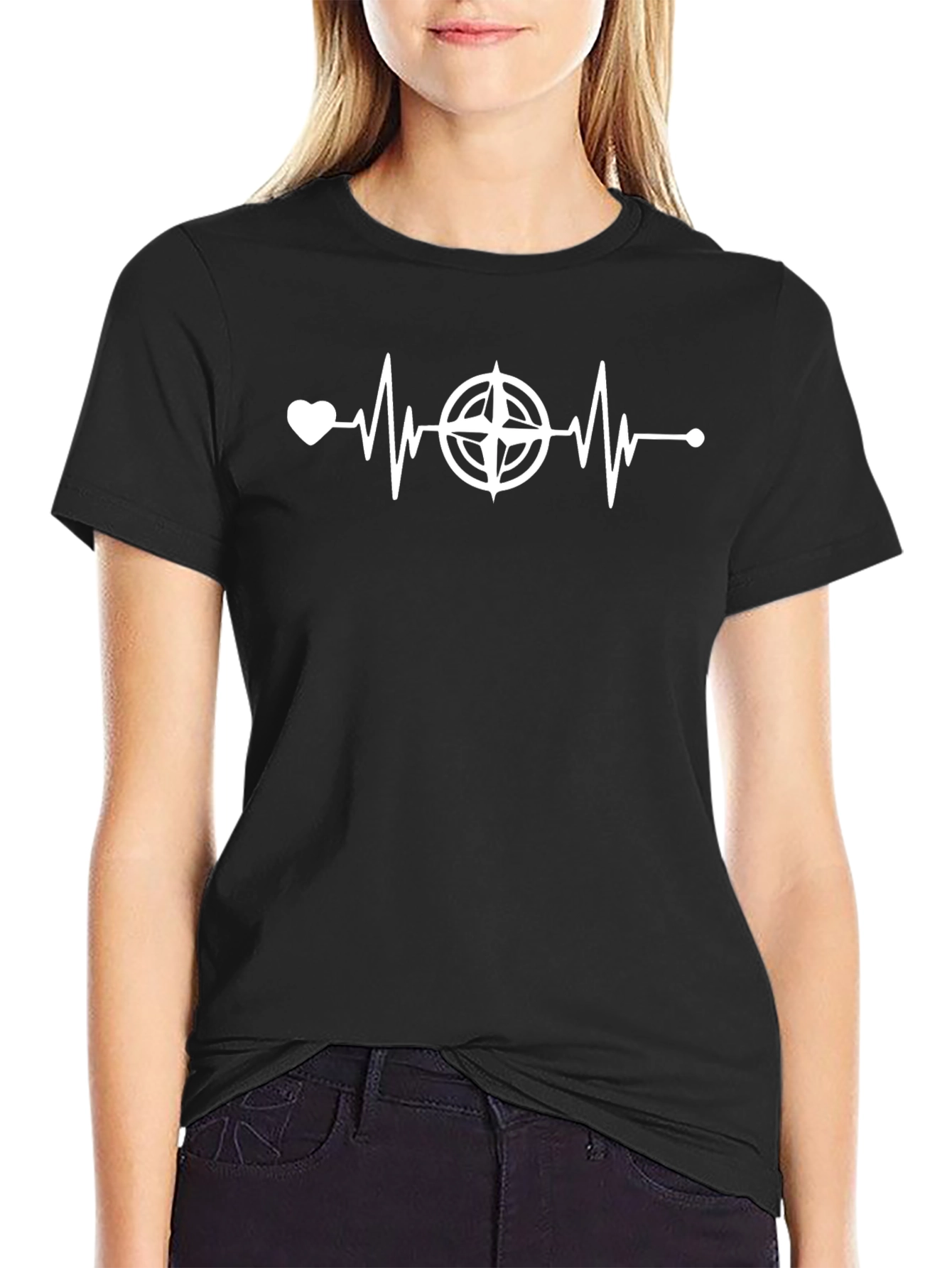 Heartbeat Compass Graphic Tee - Black