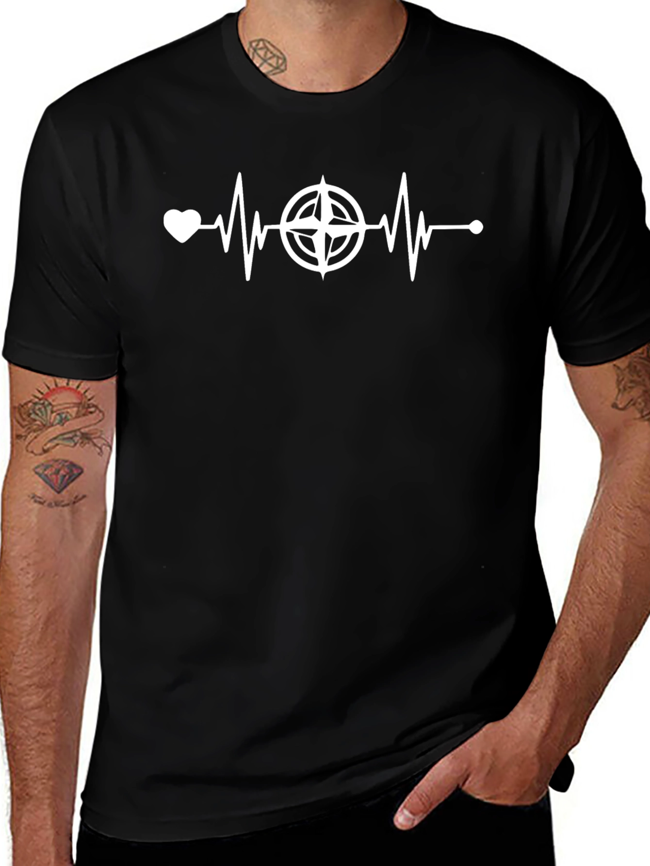 Heartbeat Compass Graphic Tee - Black