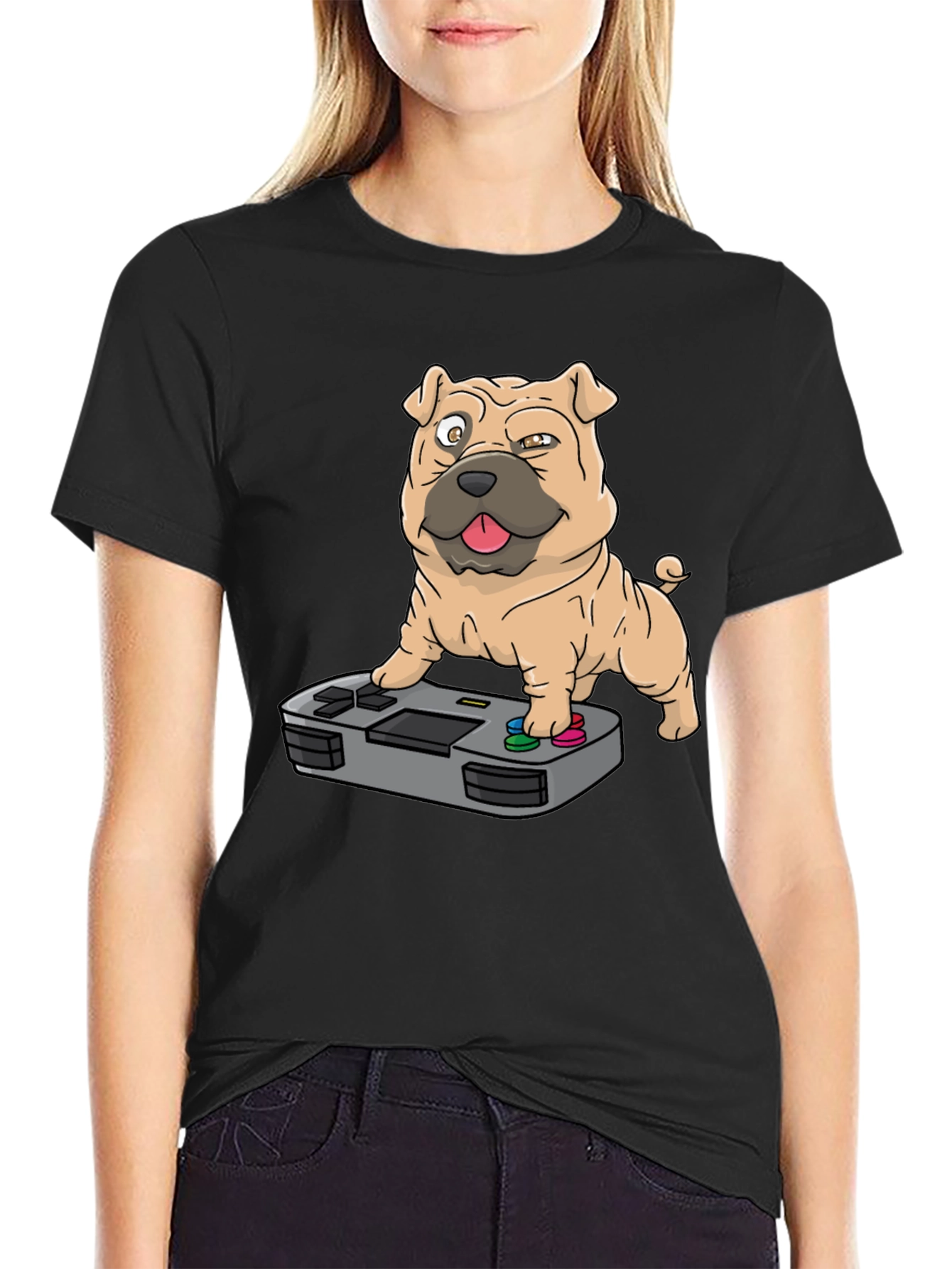 Gamer Dog Graphic T-Shirt - Black Cotton Tee