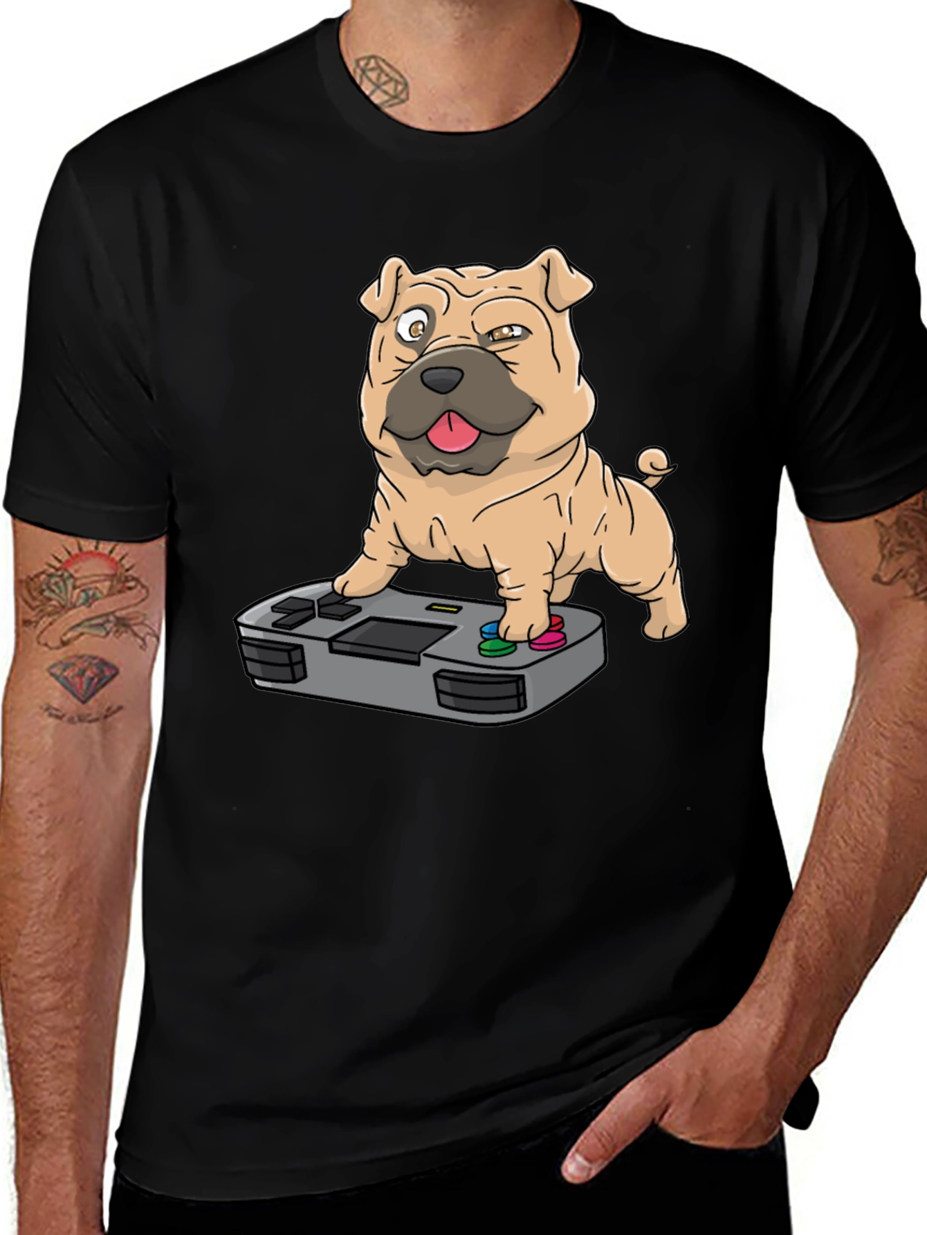 Gamer Dog Graphic T-Shirt - Black Cotton Tee